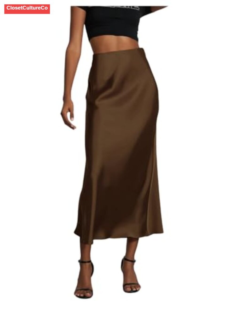 Satin Fishtail Midi Skirt Elegant Work Office High Rise Elastic Waist